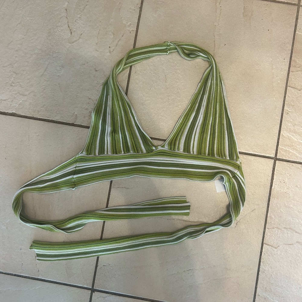 Garage Green and White Striped Tie in Back Halter